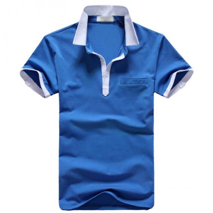 藍色男士翻領(lǐng)短袖POLO衫 奧戴爾平紋棉材質(zhì)
