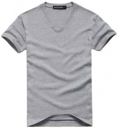 【定制】花灰色桃領(lǐng)時尚休閑空白T恤衫